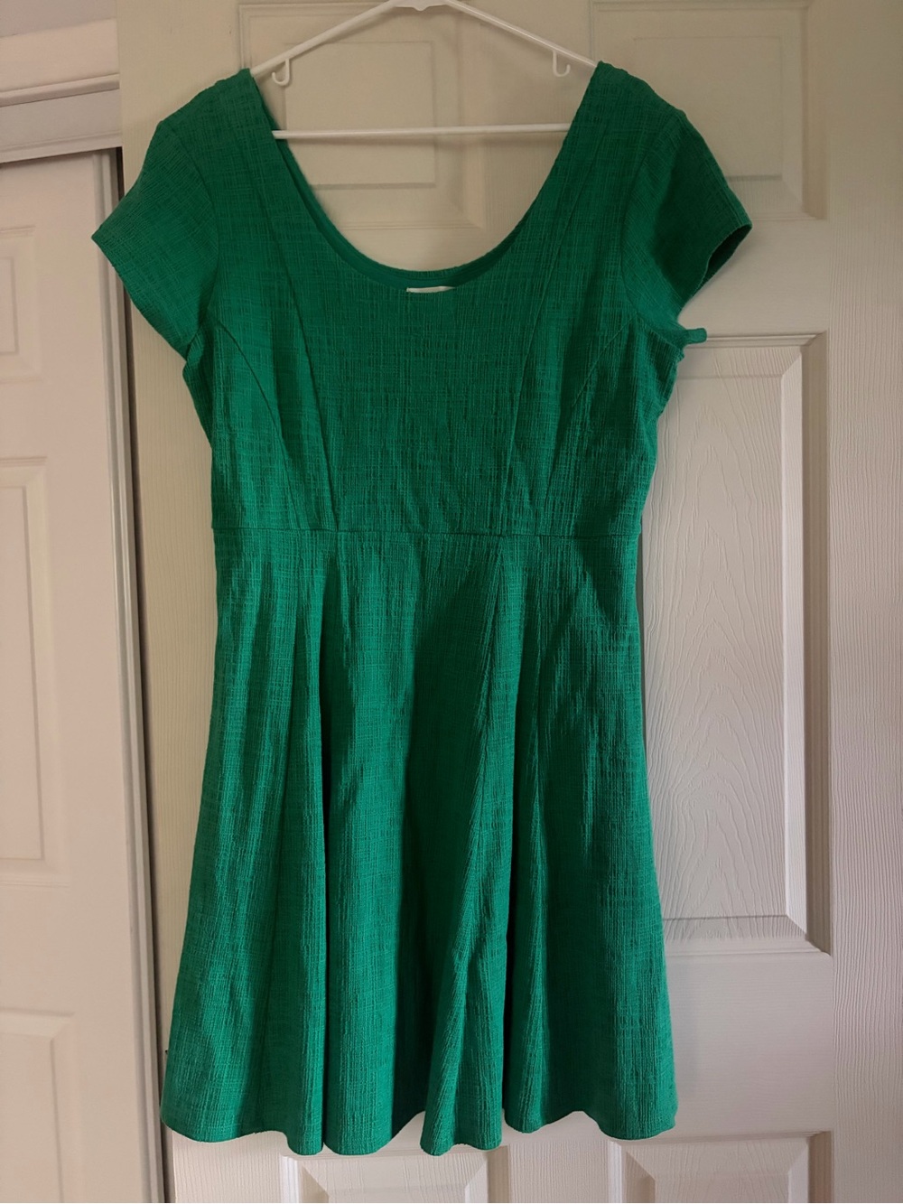 Anthropologie Maeve Nova Kelly Green Fit Flare Skater Knit Mini Dress Sz L